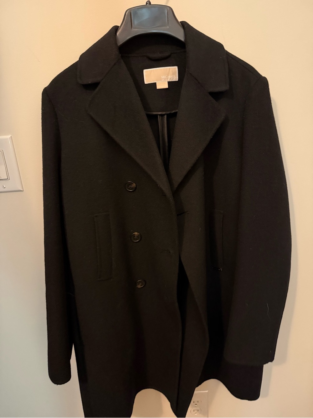 Michael Kors Black Double-Breasted Wool Pea Coat